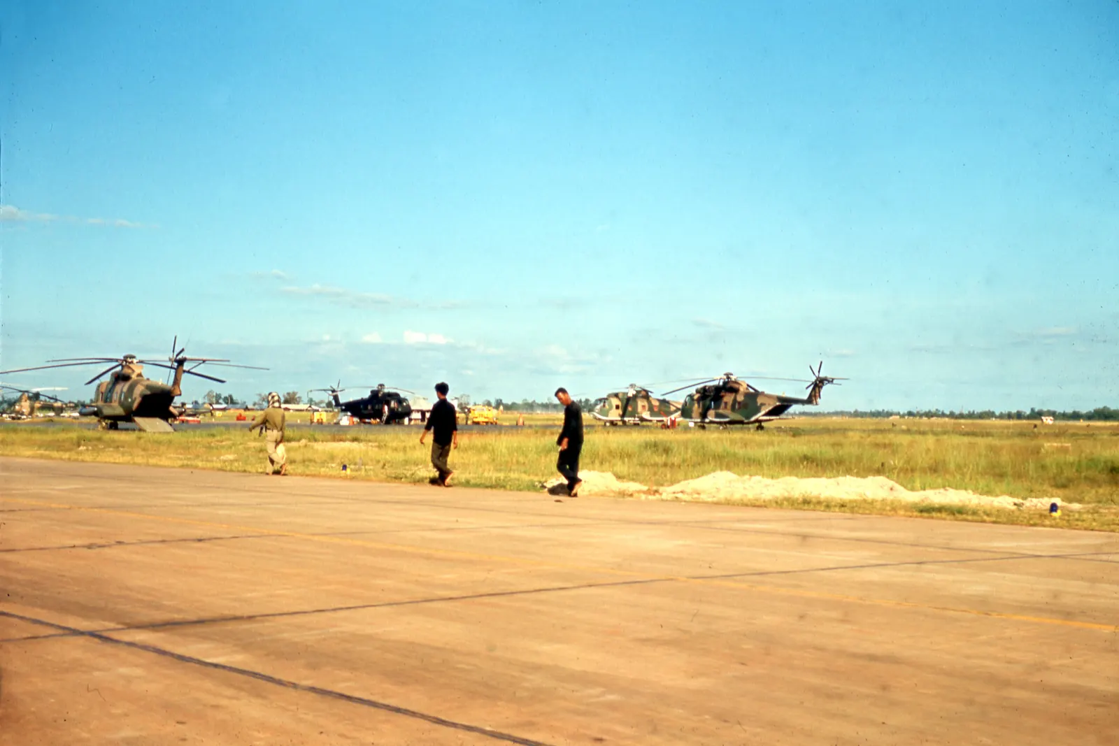 Helicopters on the apron at Udorn Royal Thai Air Force Base in Udon Thani in 1967